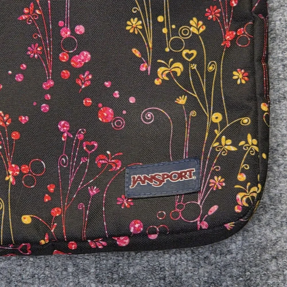 JanSport 15 in Laptop Sleeve Case Black Floral Padded Protective Lining Pink